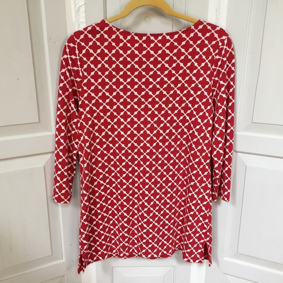 Kim Roger Red & White Latice Print Cotton Top White - Picture 12 of 15